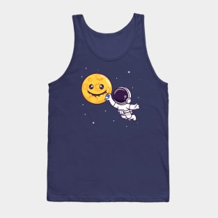 Cute Astronaut Spray Moon With Space Cartoon Tank Top